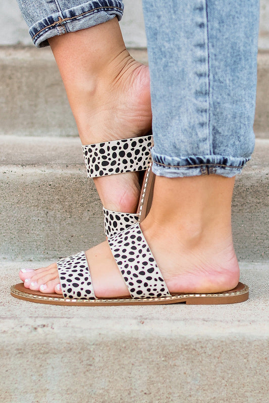 Leopard Dalmatian Print Suedette Slide Sandals