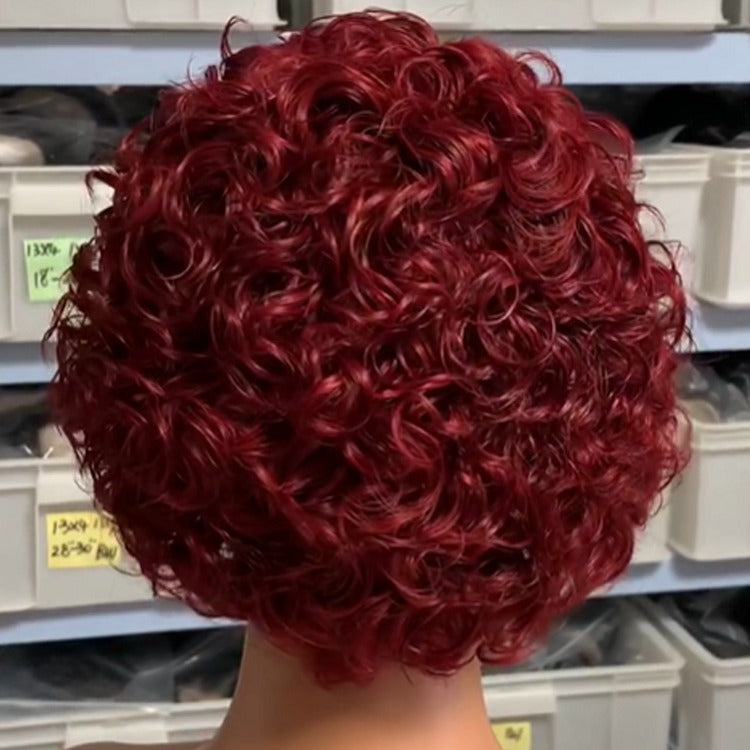 Ombre Short Pixie Cut 13x4x1 T Lace Front Curly Human Hair Wigs 8 Inch