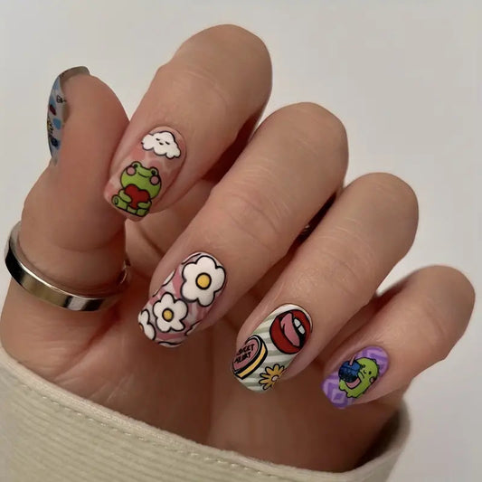 24pcs Cute Cartoon Press On Nails