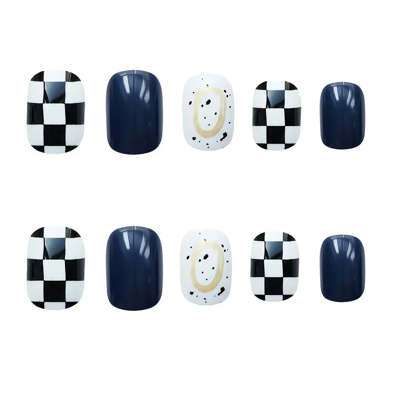 Navy & Checked Nails