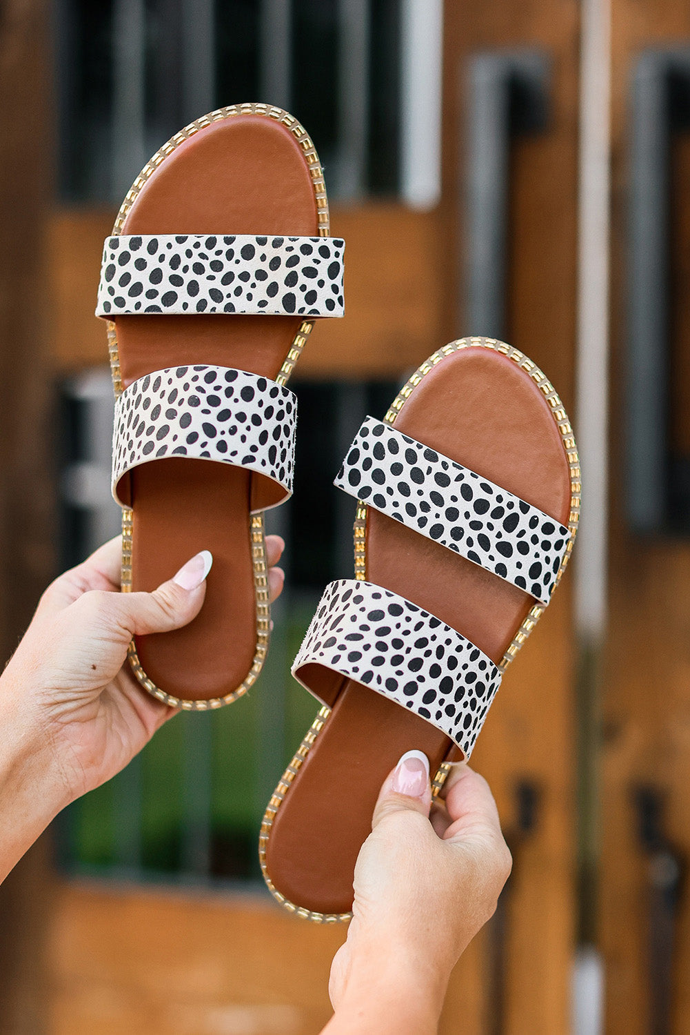 Leopard Dalmatian Print Suedette Slide Sandals