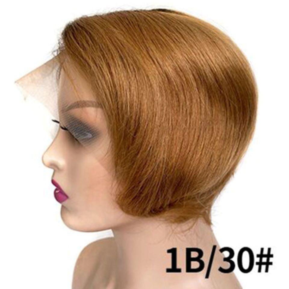 Ombre Short Bob Pixie Cut 13x4x1 T Lace Front Straight Human Hair Wigs