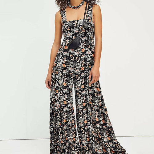 Summer Sexy Bohemian Playsuits Womens Floral Print Wide Leg Overalls