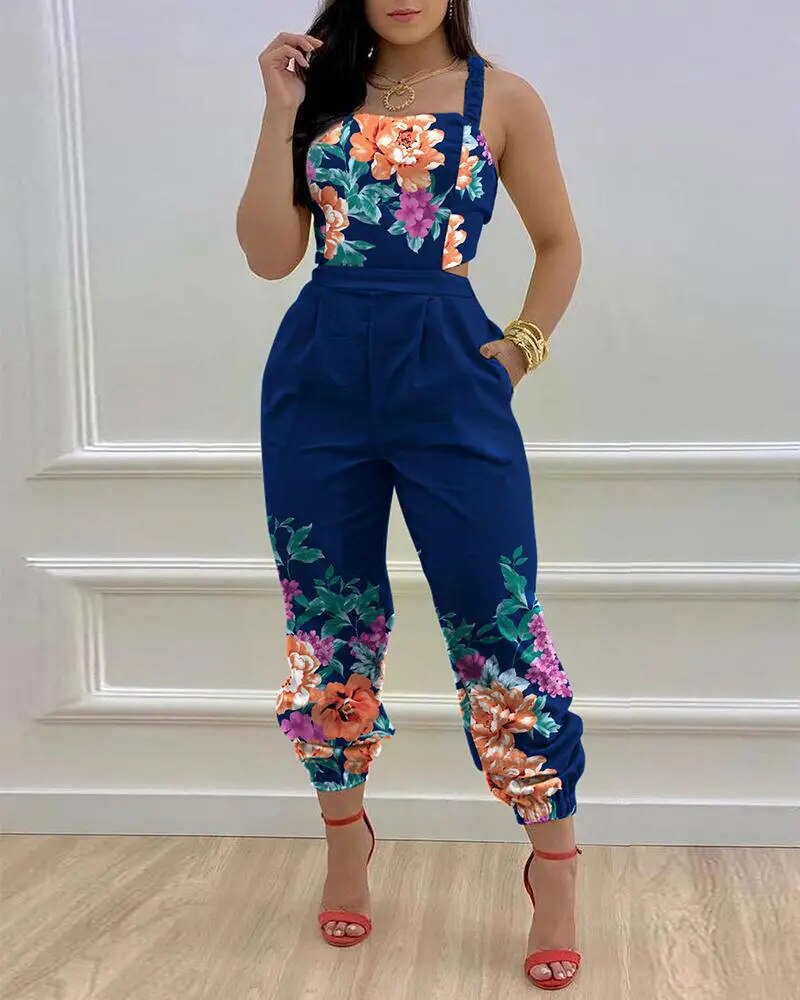 Printed Strapless Jumpsuit Strapping Loose Pants