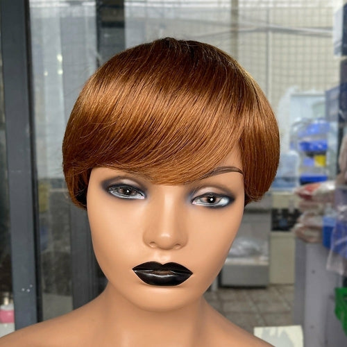 6inch #Burg Pixie Short Cut 100% Straight Human Hair Wig with Bangs Br