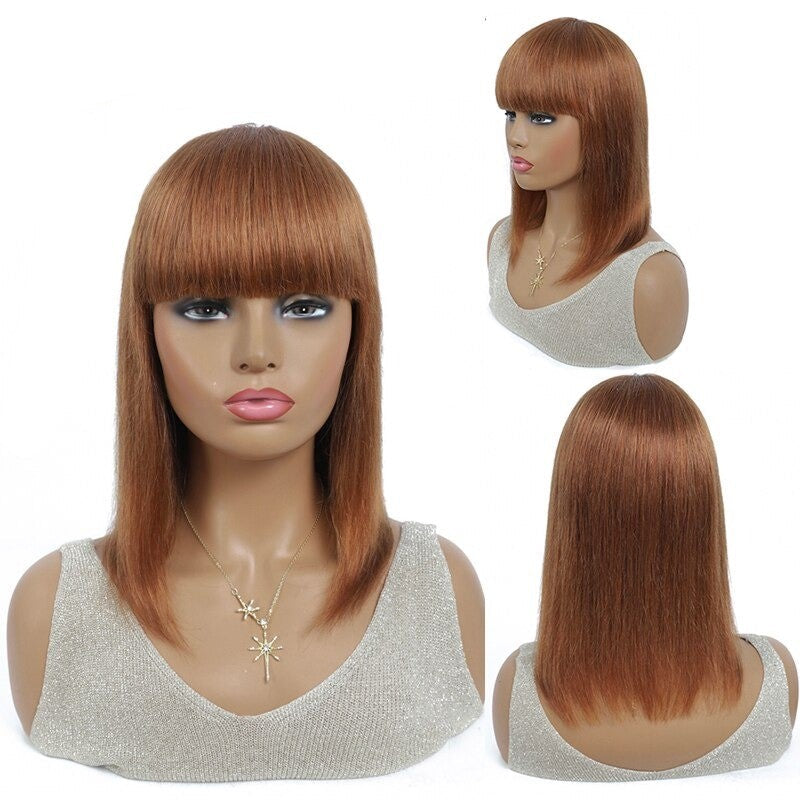 #613 Brazilian 99J Burgundy Short Bob Remy Straight Human Hair Wigs Wi