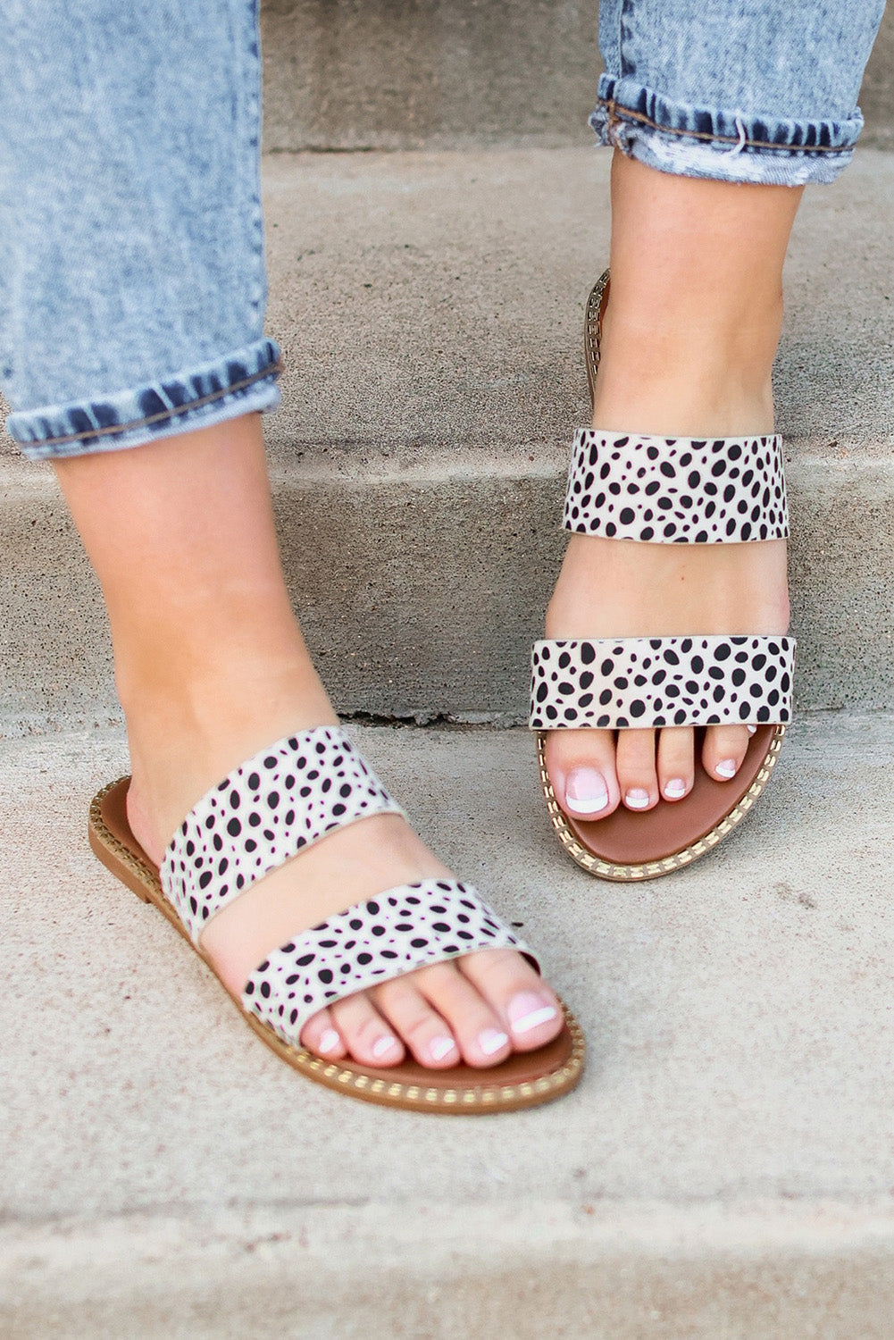 Leopard Dalmatian Print Suedette Slide Sandals