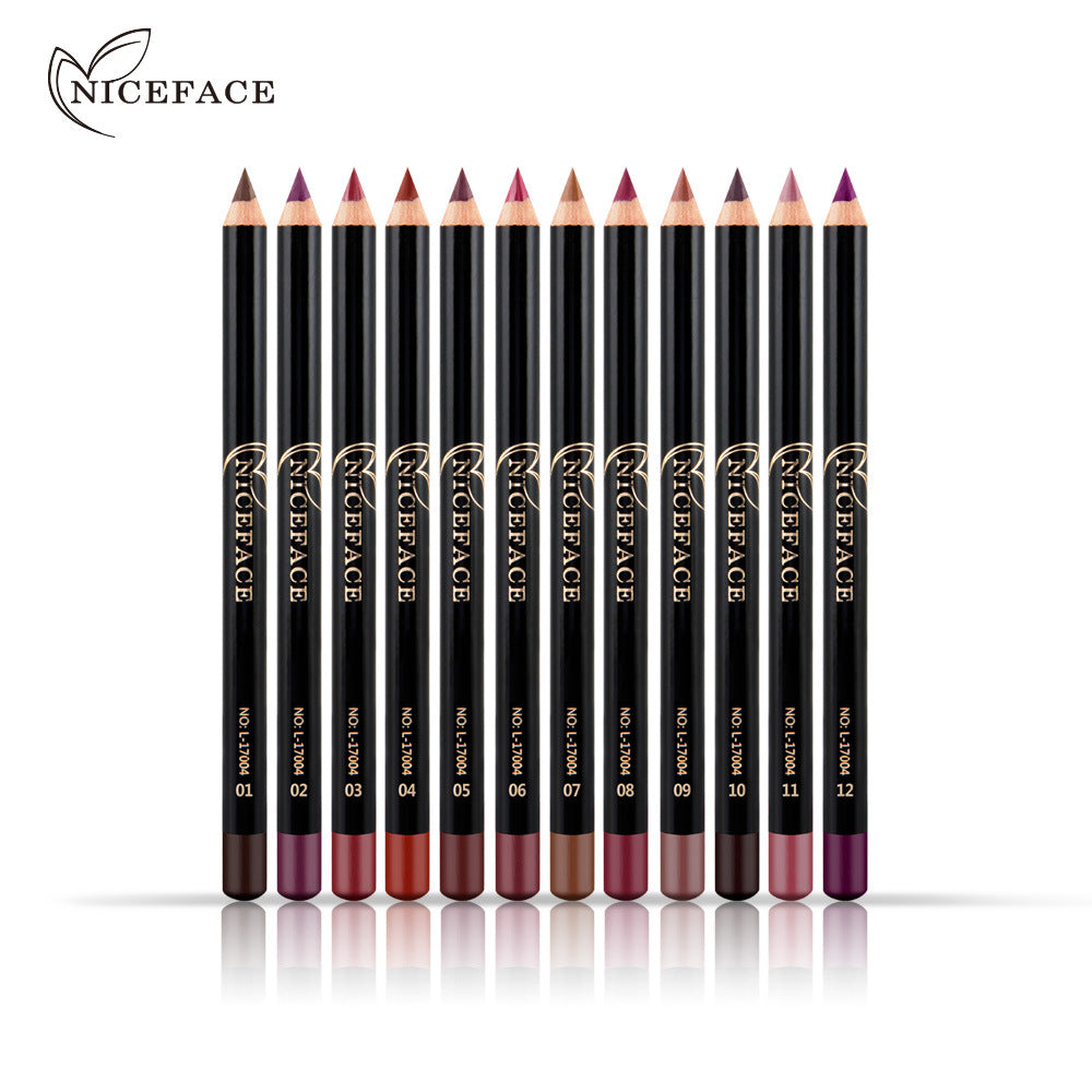 NICEFACE Nude Color Lip Pencil 12 Color Waterproof Lip Liner Nude Colo