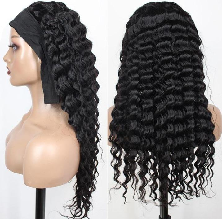 BeuMax Headband Loose Deep wave Scarf Human Hair Wigs