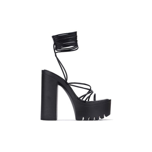 high heel platform sandal with thin strap upper la