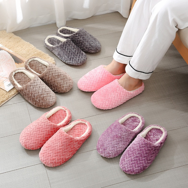 Women Indoor Slippers Warm Plush Lovers Home Slipper Anti Slip Autumn