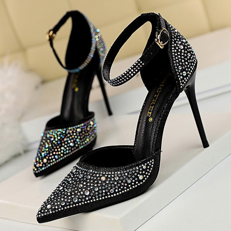 Shiny Rhinestones High Heels Ladies Shoes Women Pumps Stiletto Sandals