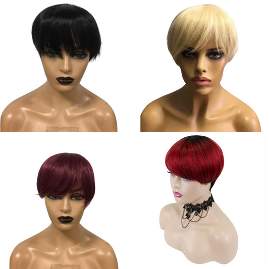 6inch #Burg Pixie Short Cut 100% Straight Human Hair Wig with Bangs Br