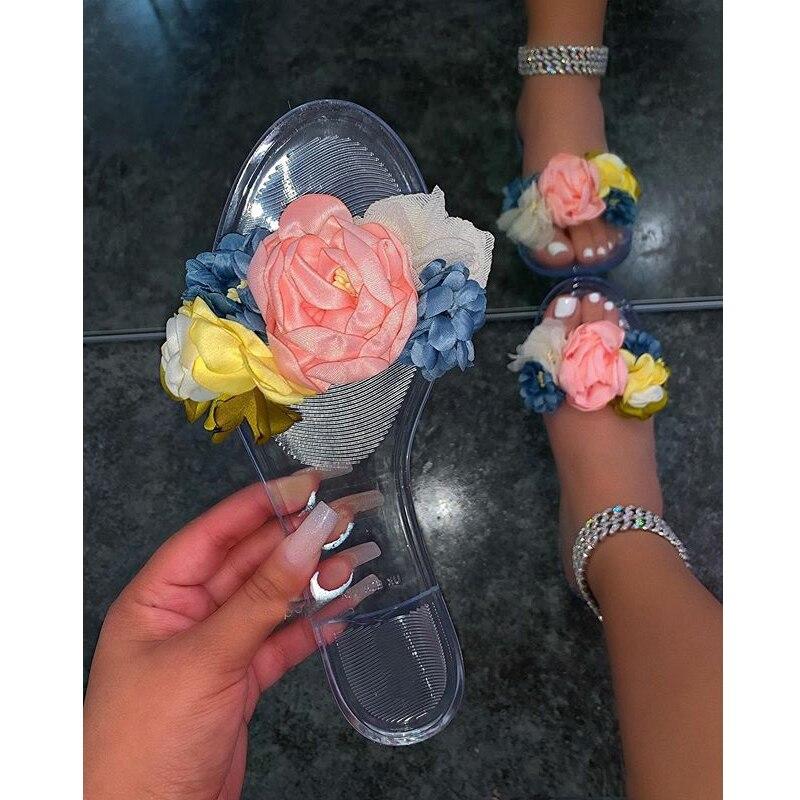 Summer Beach Slippers Transparent Flowers Women‘s Slippers