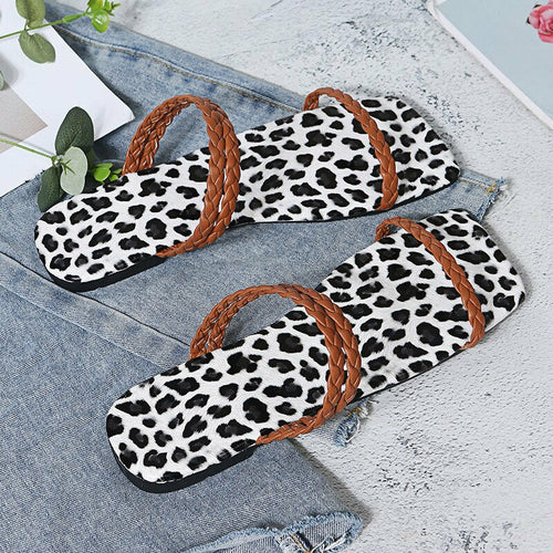 Leopard Flats Slippers Square Toe Women Sandals