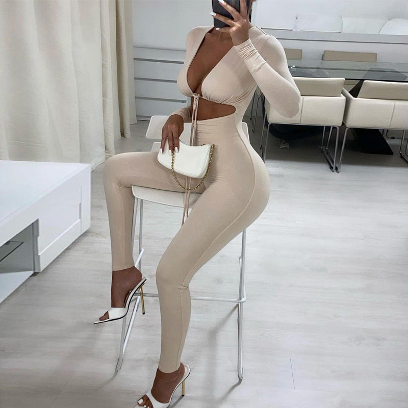 Sexy Tie-up Hollow-out Long-sleeved Jumpsuit