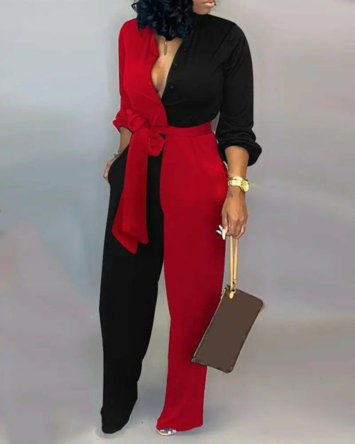 High-Waisted Casual Straight-Leg Jumpsuit