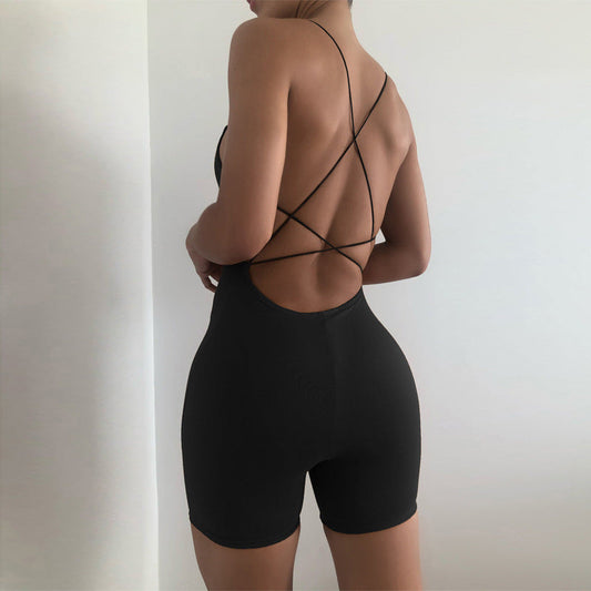 Solid Color One Shoulder Strap Backless Jumpsuit