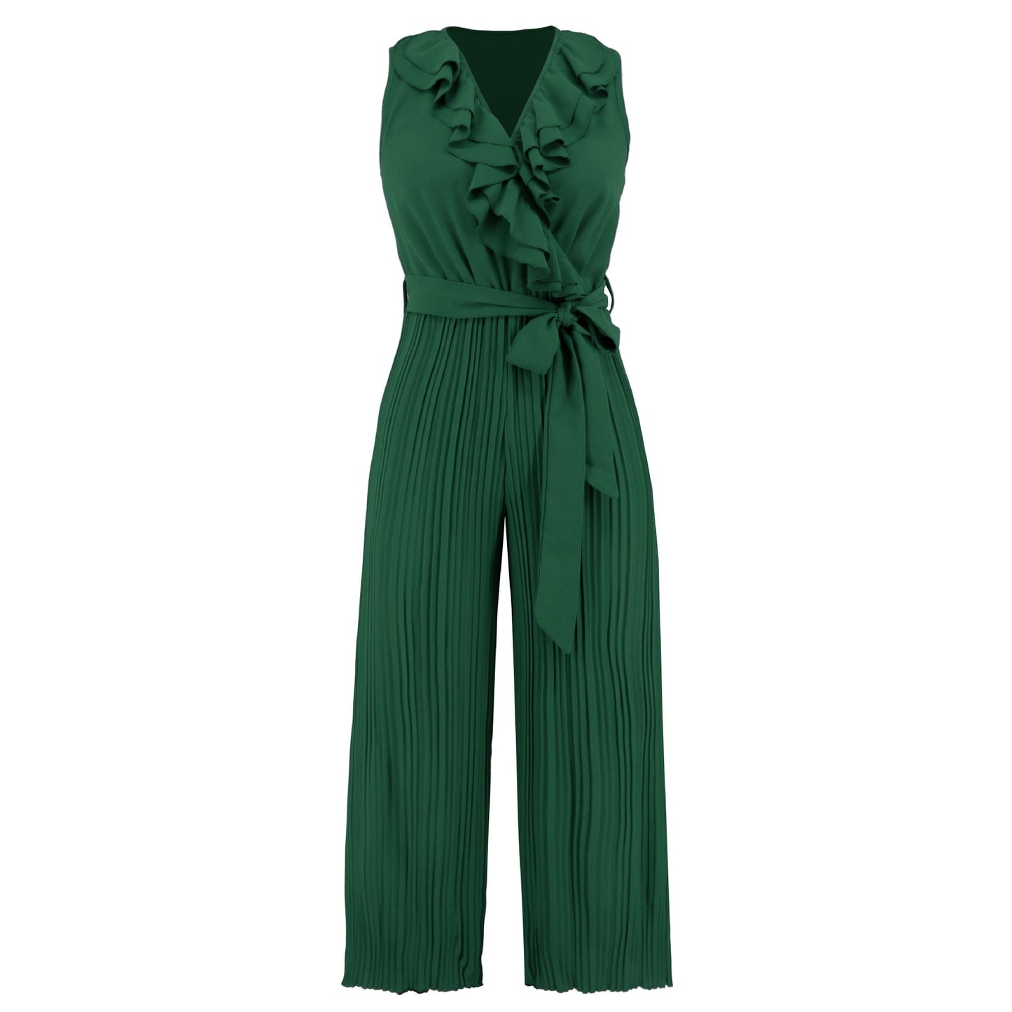 V-neck Ruffle Pleated Jumpsuit