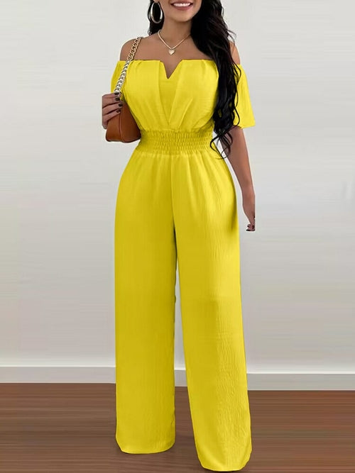 Off Shoulder Shirred Waist Jumpsuit