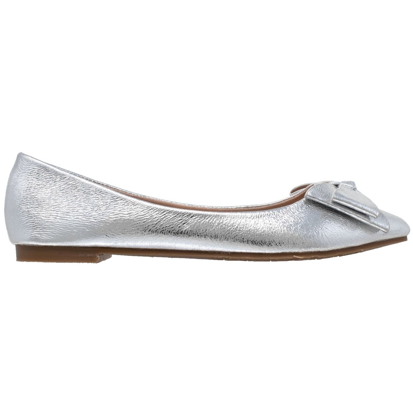 Metallic Bow Pointed Toe Ballet Flat