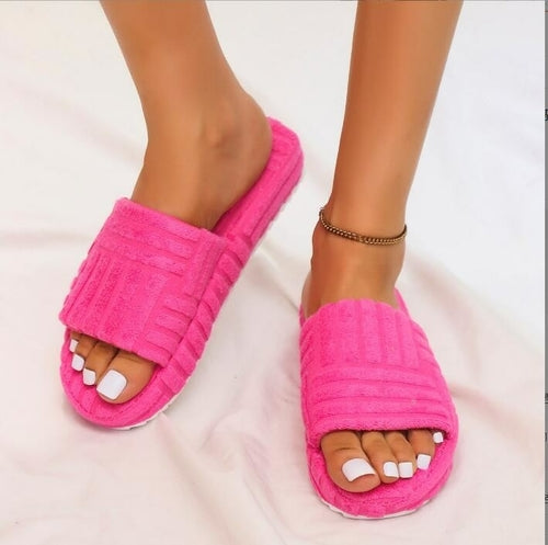 Thick Bottom Embossed Cotton Fur Women Slides