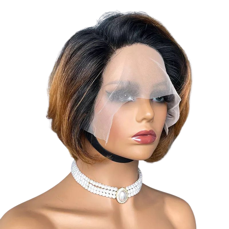 Ombre Short Bob Pixie Cut 13x4x1 T Lace Front Straight Human Hair Wigs