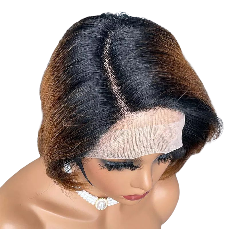 Ombre Short Bob Pixie Cut 13x4x1 T Lace Front Straight Human Hair Wigs