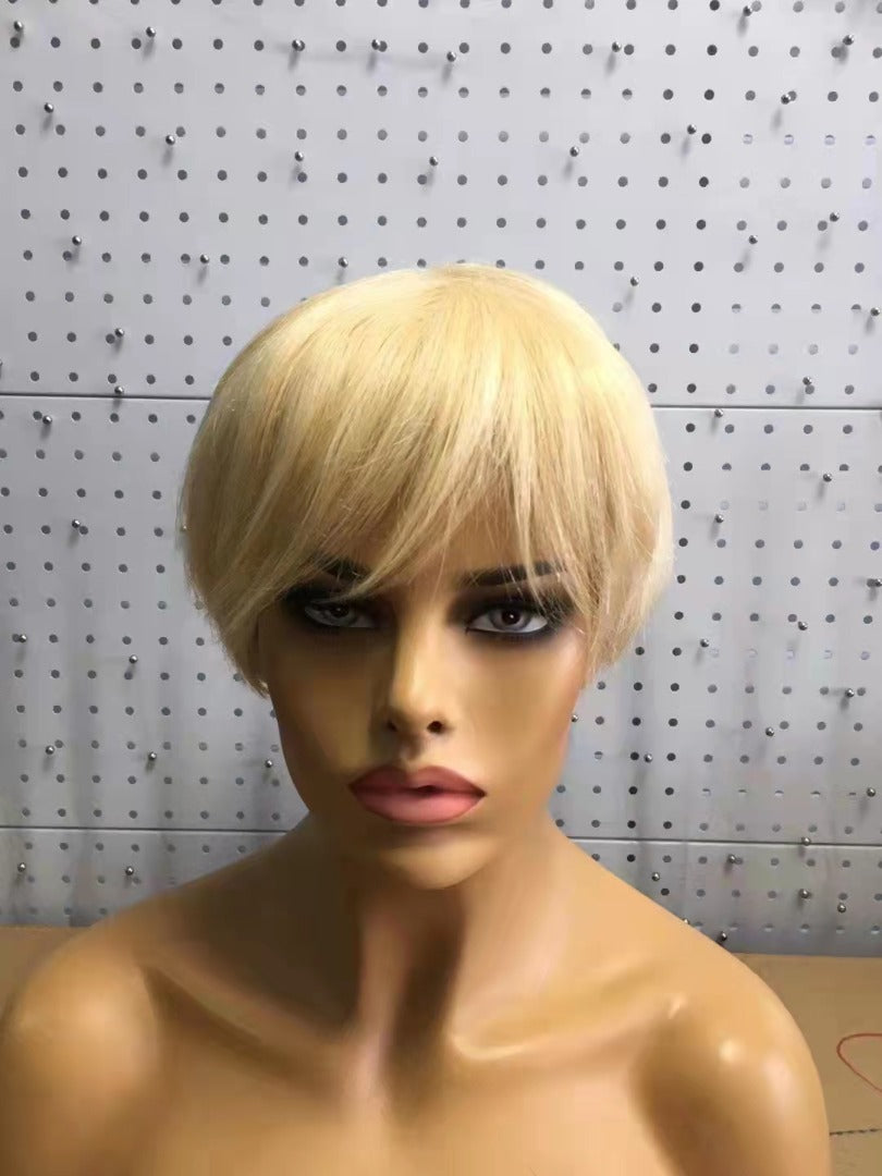 6inch #Burg Pixie Short Cut 100% Straight Human Hair Wig with Bangs Br