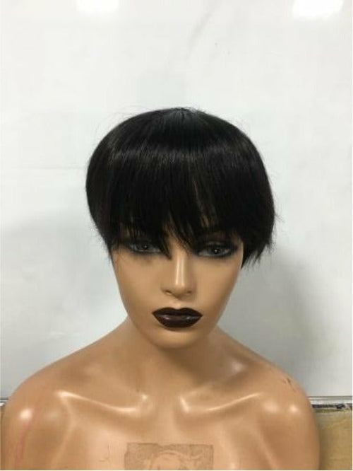 6inch #Burg Pixie Short Cut 100% Straight Human Hair Wig with Bangs Br