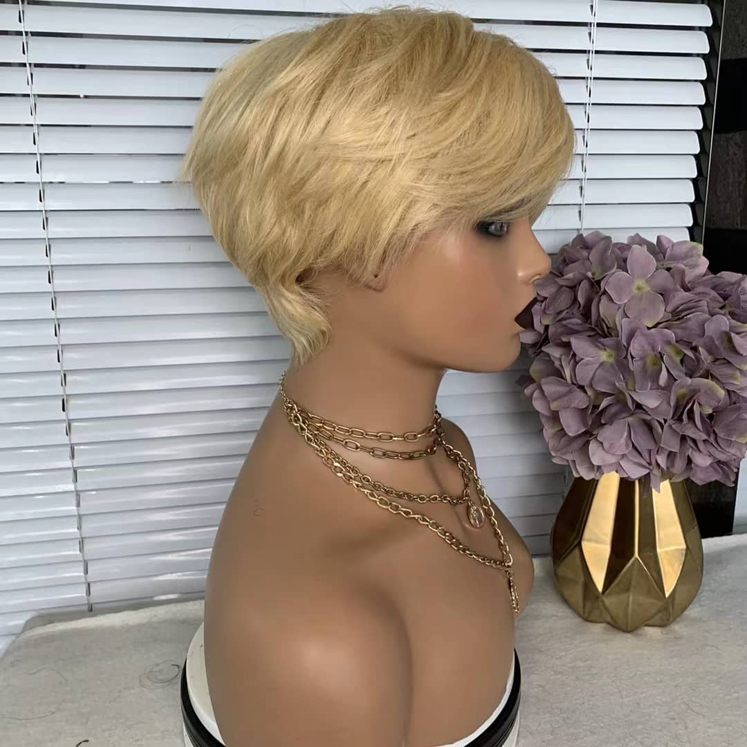 6inch #Burg Pixie Short Cut 100% Straight Human Hair Wig with Bangs Br