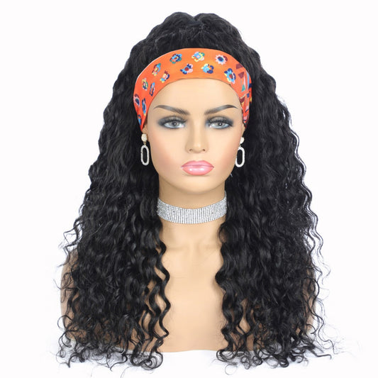 Headband Wig Water Wave Human Hair Scarf Wig No GLUE Easy Wear