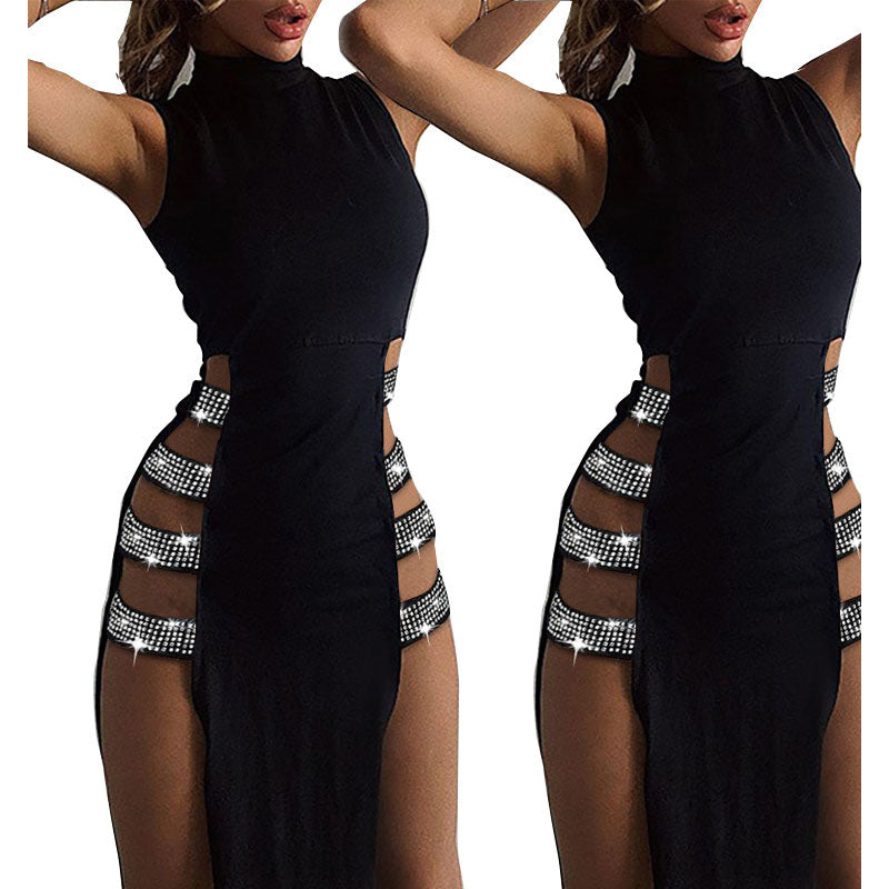 Black Sexy Dress Side High Slit Night Club Party Dress