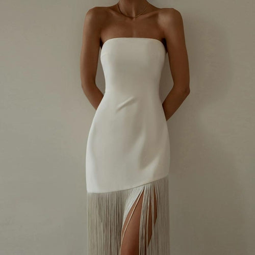 Sexy slim Fringe Tube Top Side Slit Dress