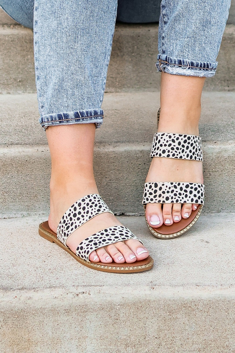 Leopard Dalmatian Print Suedette Slide Sandals