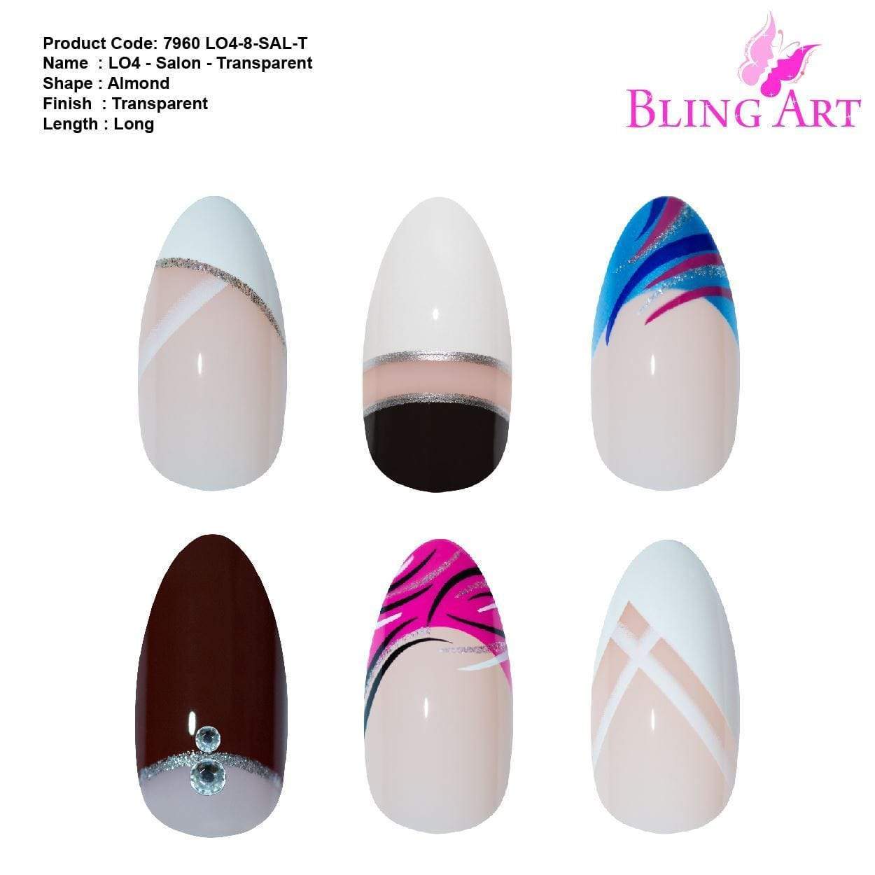 False Nails by Bling Art 360 Stiletto Almond Long Transparent Acrylic