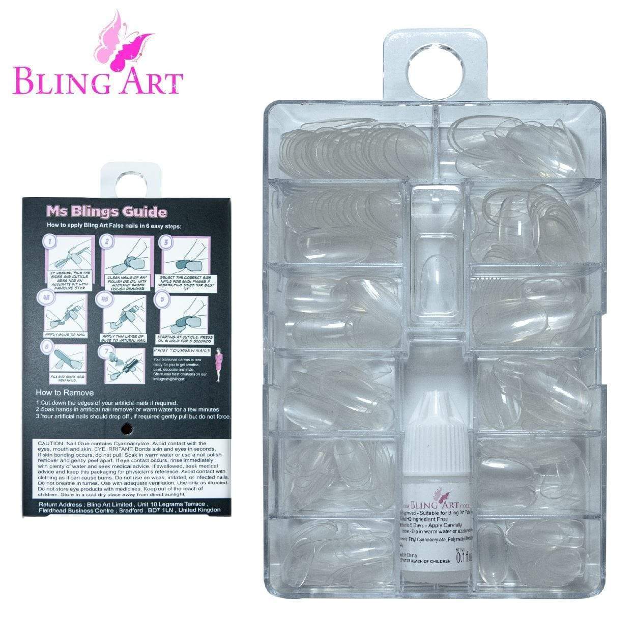 False Nails by Bling Art 360 Coffin Ballerina Long Transparent Acrylic