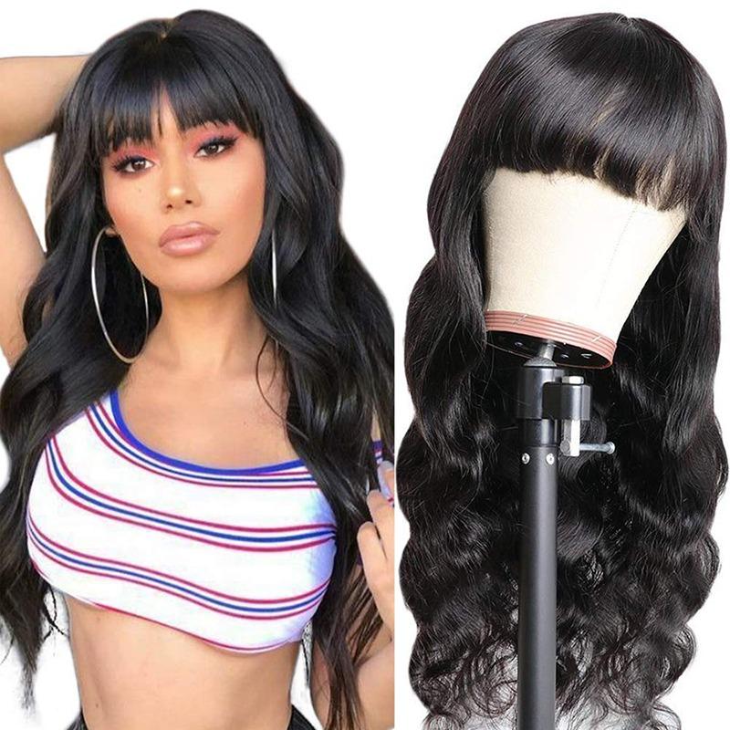 Body Wave Human Hair Wigs With Bangs Full Machine Made Brazilian Human