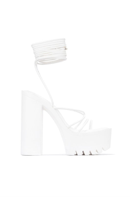 high heel platform sandal with thin strap upper la