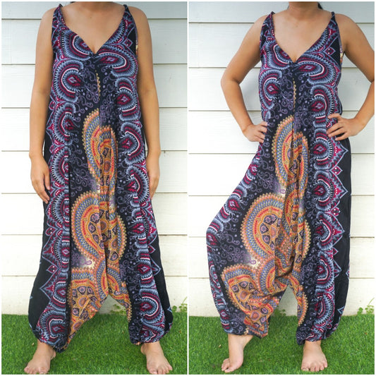 Black Mandala Boho Hippie Jumpsuit Rompers