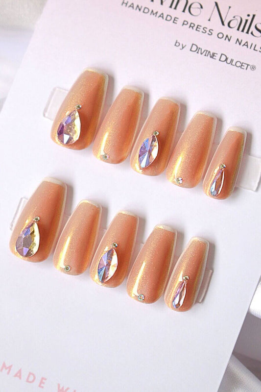 Rose Champagne Swarovski Crystals Press On Nails Set