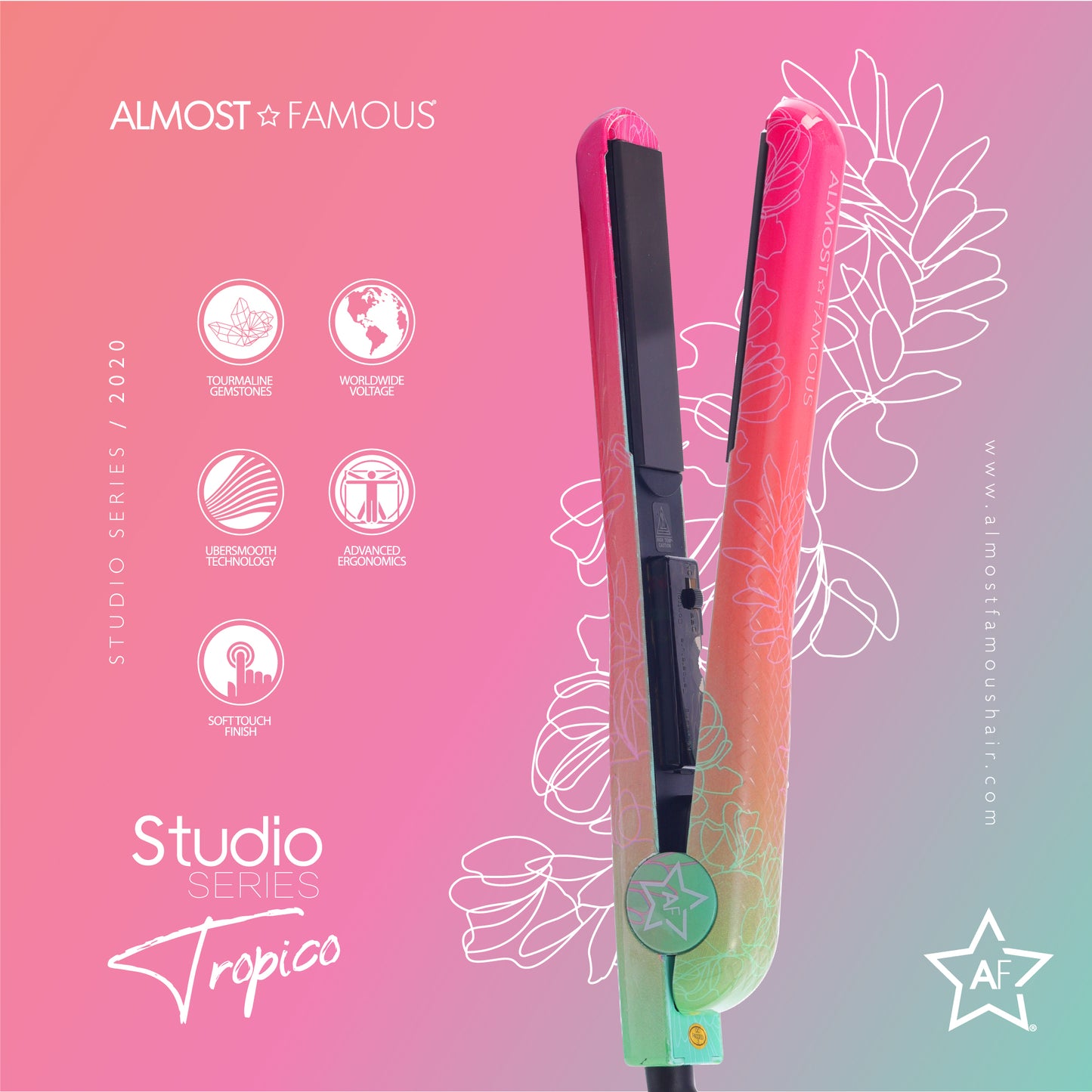 Almost Famous 1.25" Tropico Studio Flat Iron with Waterprint Design