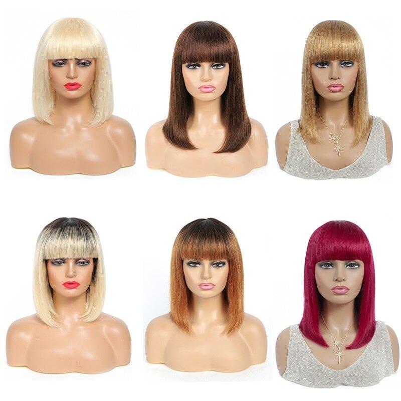 #613 Brazilian 99J Burgundy Short Bob Remy Straight Human Hair Wigs Wi