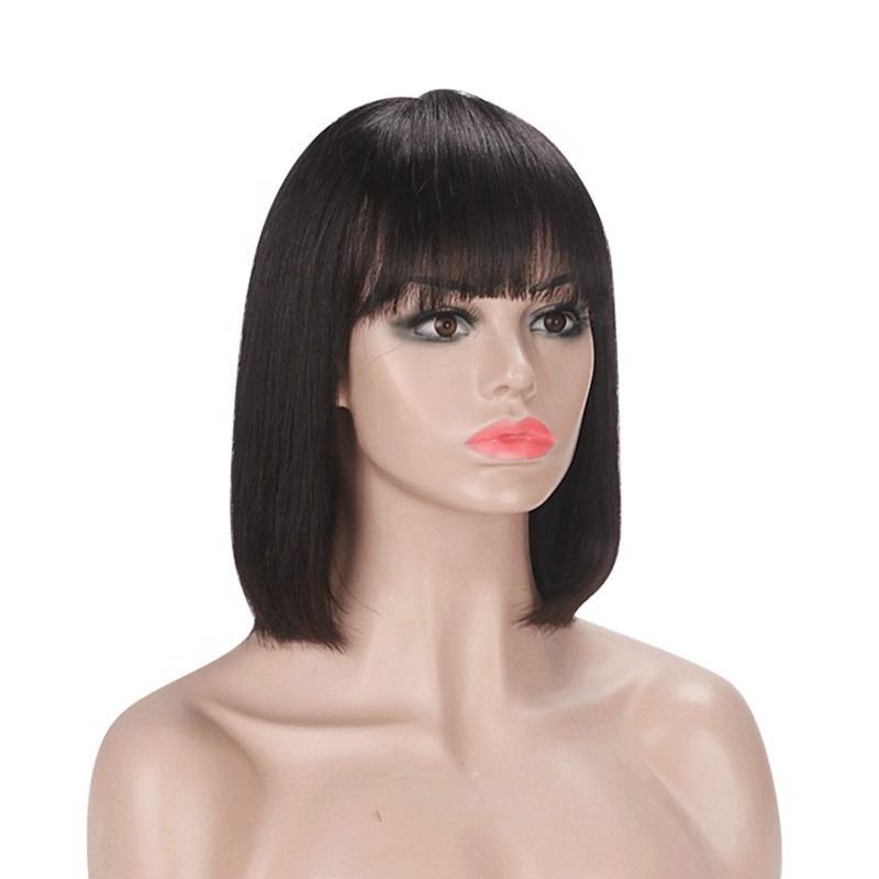 Straight Bob Human Hair Wigs with Bangs for Black Women Brazilian Full