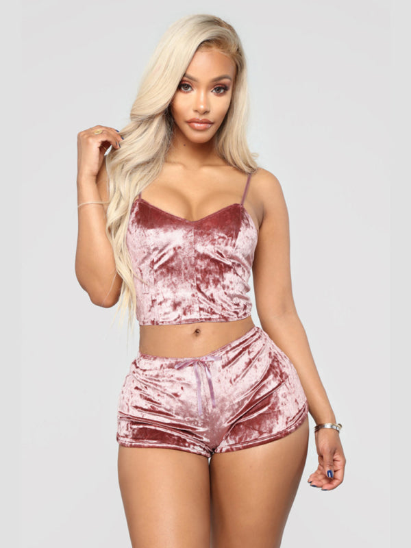 Sexy Velvet V-neck Underwear Two-Piece Set Sexy Lingerie Homewear Set