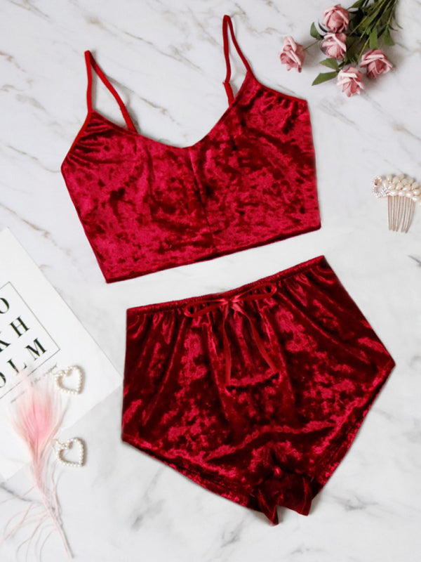 Sexy Velvet V-neck Underwear Two-Piece Set Sexy Lingerie Homewear Set