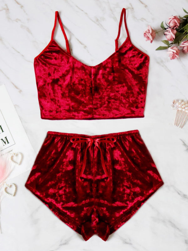 Sexy Velvet V-neck Underwear Two-Piece Set Sexy Lingerie Homewear Set