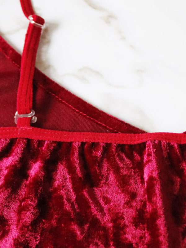 Sexy Velvet V-neck Underwear Two-Piece Set Sexy Lingerie Homewear Set