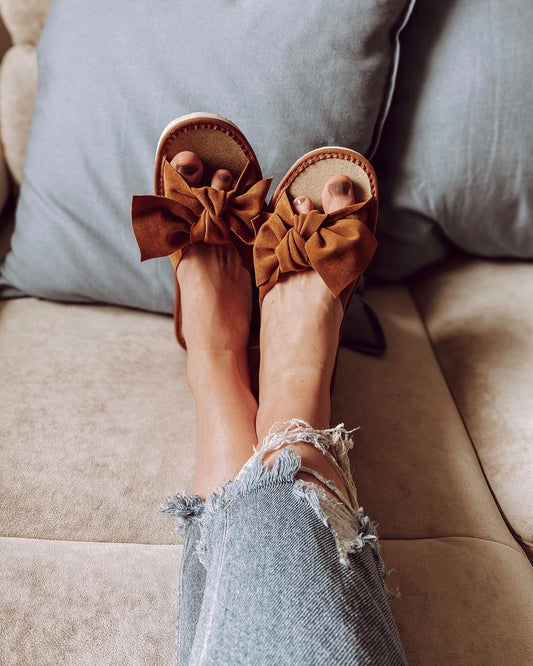 Brown Ribbon Slippers