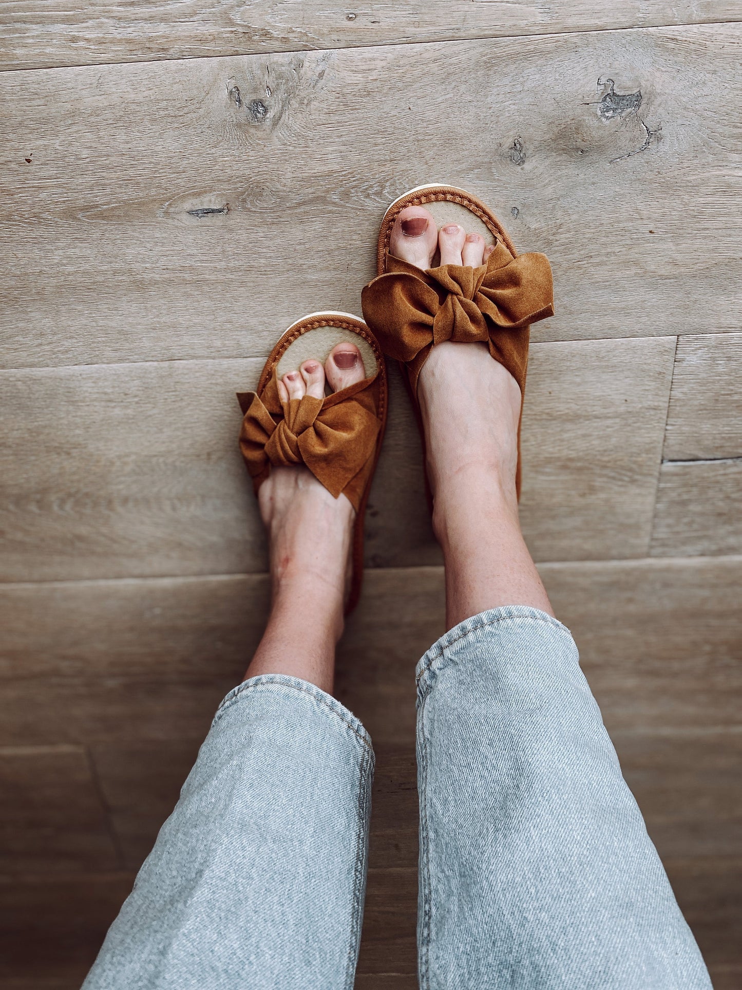 Brown Ribbon Slippers